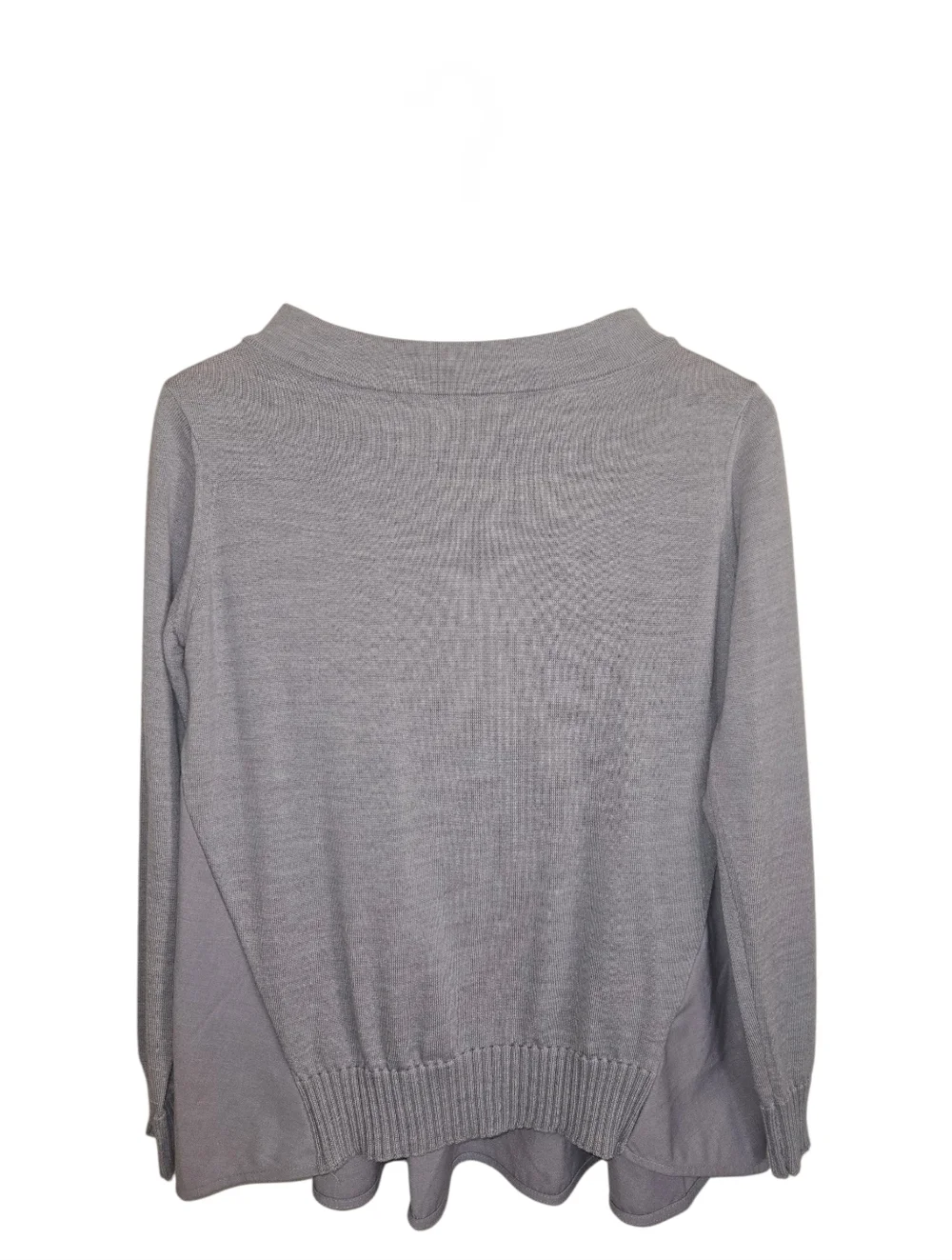 MEIMEIJ Virgin Wool Knit Boatneck Mixed Media Flowy Top in Purple/Gray 38 (S)NEW